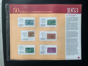 1953 50 YEARS OF U.S. COMMEMORATIVE STAMP Albums Panel of stamps
