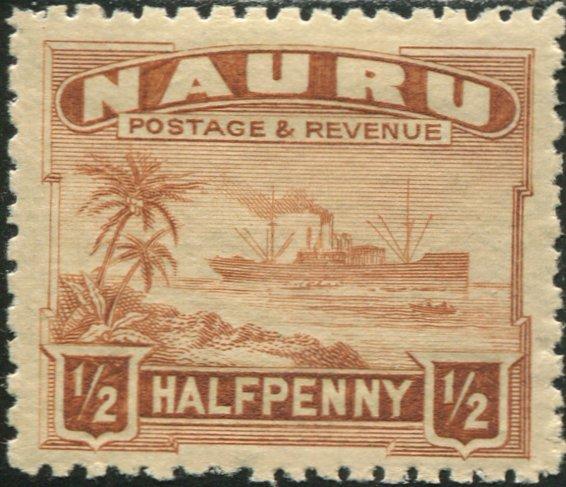 Nauru 1924 SG26A ½d chestnut Freighter rough MLH