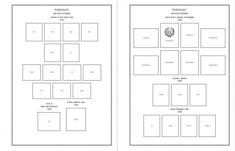 PRINTED PARAGUAY AIRMAIL 1929-1990 STAMP ALBUM PAGES (201 pages)