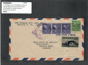 1950 Prexie Cover 1c Washington + 3c Washington (3) Norfolk VA Double Airmail