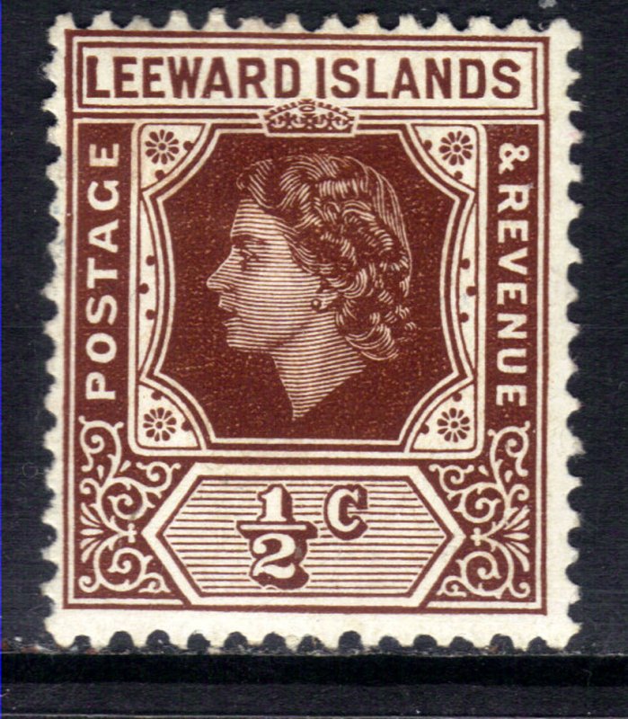 Leeward Islands 1954 QE2 1/2ct Brown MM SG 126  ( F1383 )