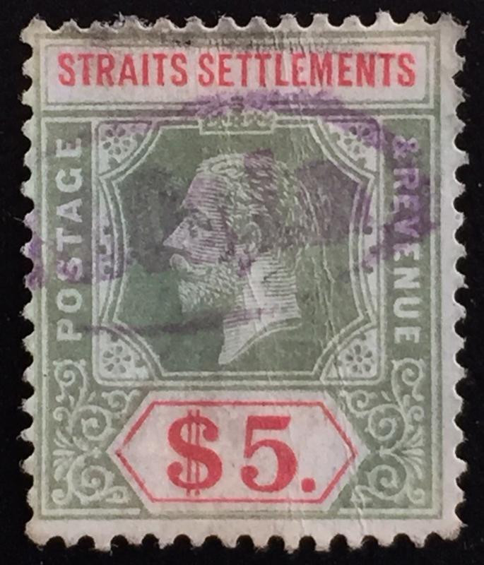 Malaya  Straits Settlements 1918 KGV $5 Used MCCA SG#212b CV£110 M1748