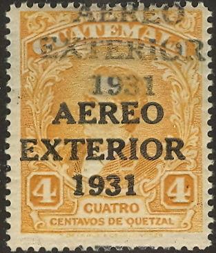 GUATEMALA #C13av  4c orange, DOUBLE OVPT NH