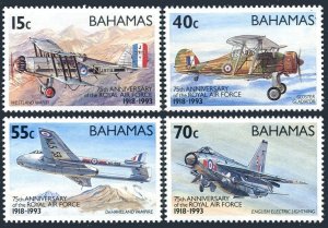 Bahamas 771-774, 775 ad sheet, MNH. Mi 801-804, Bl.71. Royal Air Force-75, 1993.