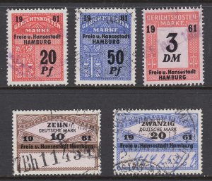 Germany, Hamburg, 1961 Court Fee revenues, 5 different, used, sound, F-VF.