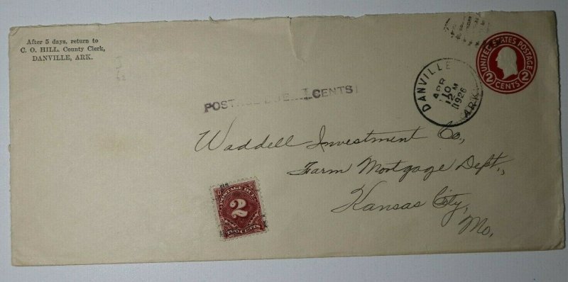 US Sc#J62 Postage Due Precancel Kansas City MO 1926 Used On Cover Danville AK