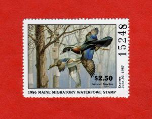 1986 Maine duck stamp #ME3; MNH; David Maass, Wood Ducks
