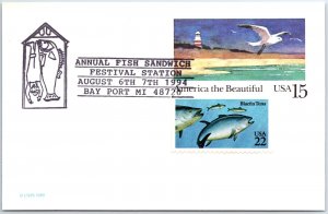 US POSTAL CARD PICTORIAL CANCEL ANNUAL FISH SANDWICH FESTIVAL BAY PORT MICH 1994