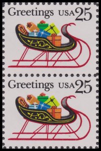 US 2428 Greetings Sleigh 25c vert pair MNH 1989