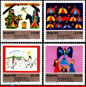 1826-29 BRAZIL 1982 CHRISTMAS, CHILDREN DRAWINGS, RELIGION, MI# 1933-36, SET MNH