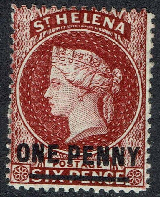 ST HELENA 1864 QV ONE PENNY ON 6D WMK CROWN CC PERF 14