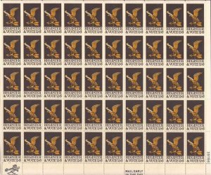 US Stamp 1968 6c Register and Vote 50 Stamp Sheet Scott #1344