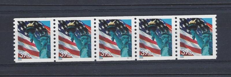 United States, 3979, Flag/Statue of Liberty Plate Strip of 5  Plt: S1111,**MNH**