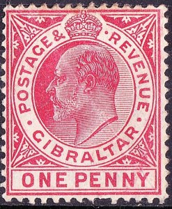 GIBRALTAR 1906 KEVII 1d Carmine SG67 MH