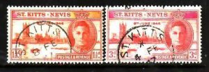 St Kitts-Nevis-Sc#91-2- id13-used KGVI Peace set-1945-6-