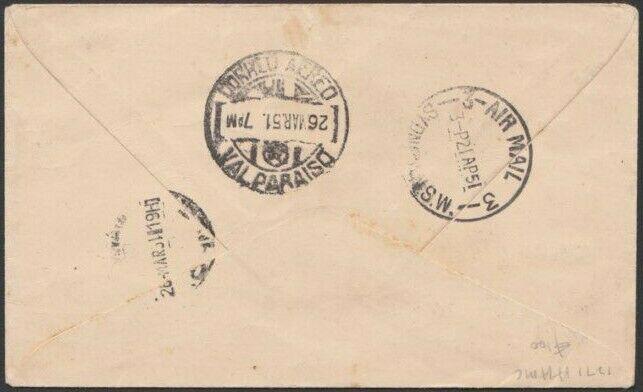 AUSTRALIA 1951 scarce experimental flight cover Sydney to Valparaiso Chile...451