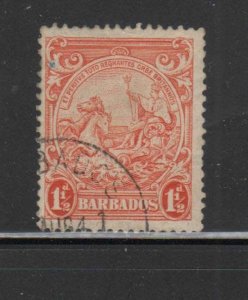 BARBADOS #195     1938-47   1 1/2p   SEAL OF THE COLONY   USED  F-VF   r