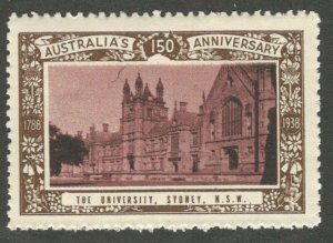 The University, Sydney, N.S.W., Australia, 1938 Poster Stamp, Cinderella Label