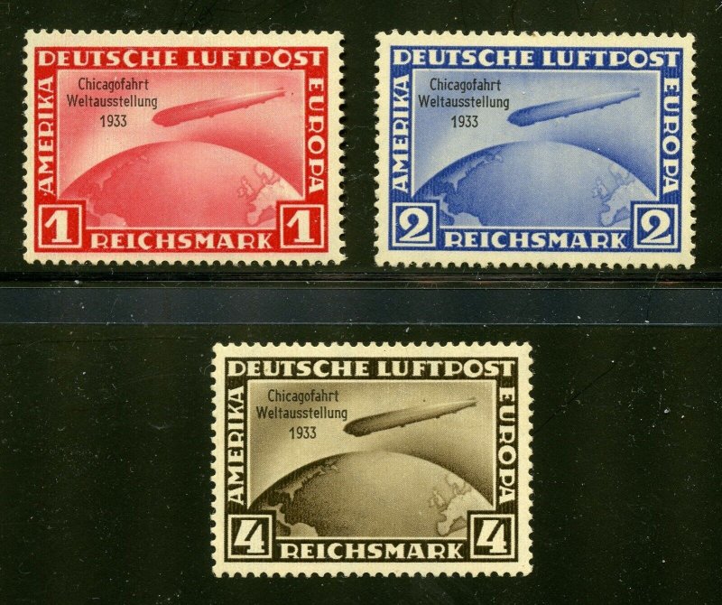 Germany  Scott C43-45 Mi.496-98 Zeppelin Chicagofahrt 1933 Mint LH