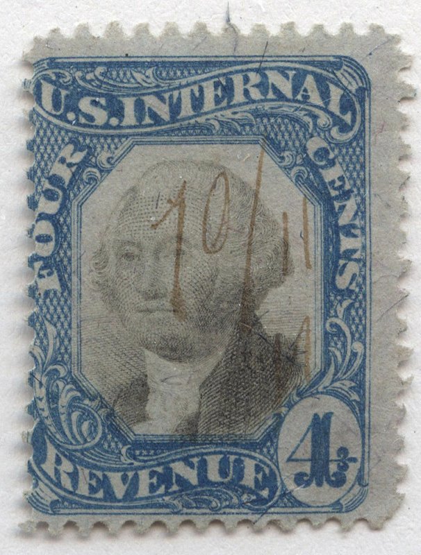 1035 U.S. Revenue Scott R106 6-cent blue and black, manuscript cancel