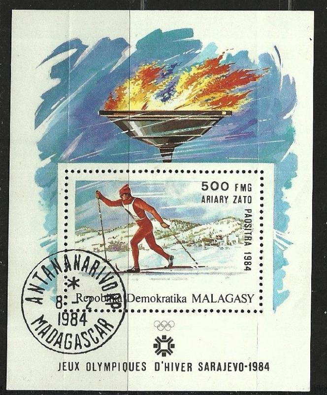 Madagascar 1984  VF Used Hinged Souvenir Sheet  Winter Olympic Games Thin back