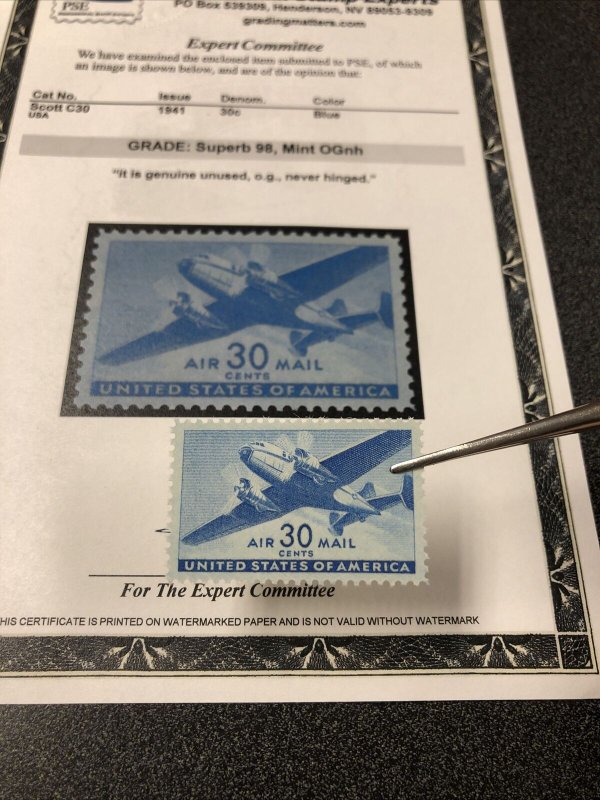 C30 Air Mail 30 cents Unused Mint Never Hinged Graded by PSE SUPERB 98