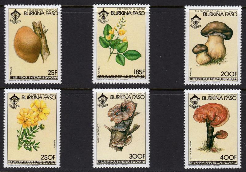 Burkina Faso 1985 Sc#669/674 MUSHROOMS/SCOUTS ovpt. Burkina Faso Set (6) MNH