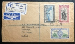 1950 Castlecliff New Zeland Airmail Registered Cover to Chicago IL Usa