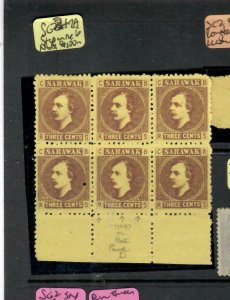 SARAWAK (PP2201B)  BROOKE 3C SG2+2A  BL OF 6, LOWER MIDDLE THREE . CENTS NGAI 