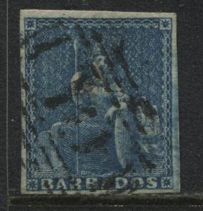 Barbados 1855 1d blue imperf used