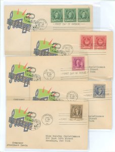 US 879-883 1940 Composers (part of the famous american series)set of five on five addressed (typed) first day covers with matchi