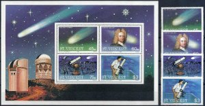 1986 St. Vincent Halley´s Comet, Space, Sheet+complete set VF/MNH! LOOK!