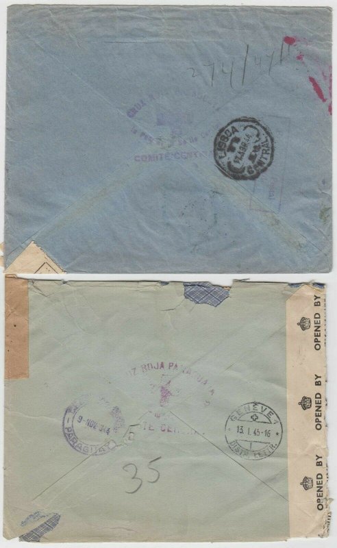 PARAGUAY 1944-45 RED CROSS OFFICIAL R-COVER & DOUBLE CENSOR R-COVER SWITZERLAND 