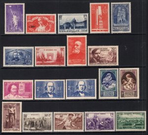France 1936-40 Group of 19 Charity-Semi Postal Stamps Mint H CV$115