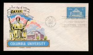 U.S. 1029 Unaddressed multicolor Fluegel FDC, Columbia Univ.