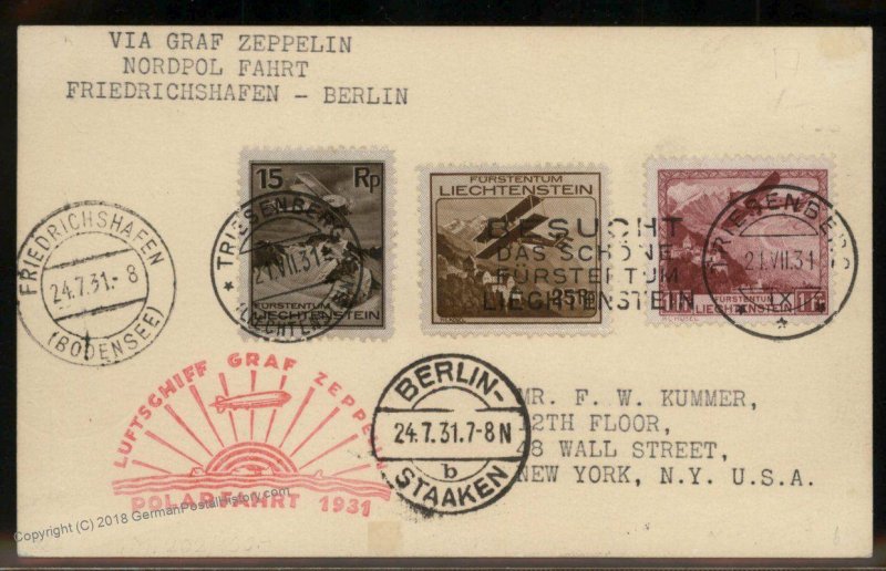 Liechtenstein 1931 Graf Zeppelin Si119 Polarfahrt Berlin Cover 93305