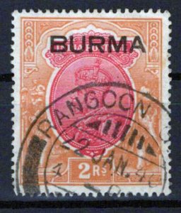 Burma 14 used Overprint on 2r brn org & car rose, Rangoon CDS ZAYIX 0324S0032