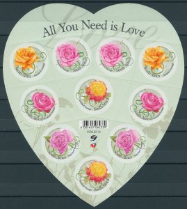 South Africa Stamps 2009 MNH All You Need is Love Flowers Roses 10v S/A M/S