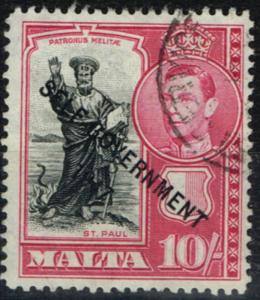 Malta 1948 10s Black & Carmine SG248 Fine Used 