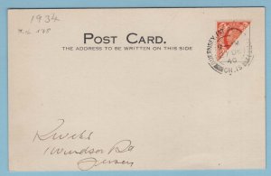 Guernsey 1934 2d sg442 bisected on neat postcard, fine St PETERPORT cds cat £4