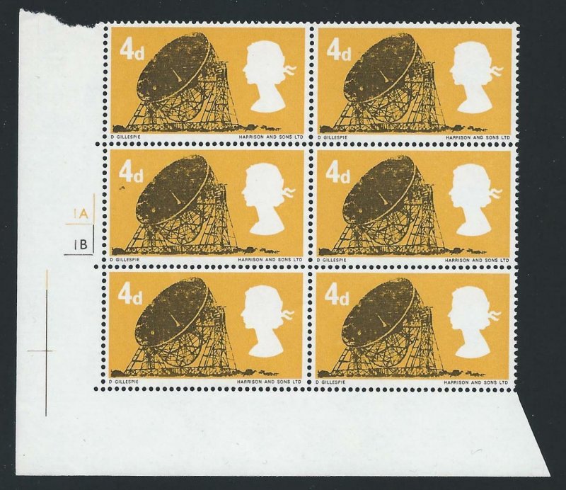 1966 British Technology 4d (Ord) No Dot Cylinder Block - MNH