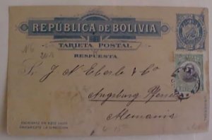 BOLIVIA POSTAL CARD TARJA 1911 TO GERMANY