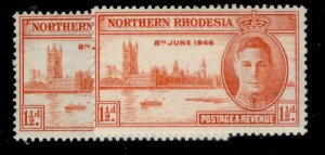 NORTHERN RHODESIA GVI SG46 + 46a, 1½d VICTORY PERF VARIETIES, M MINT. Cat £11.