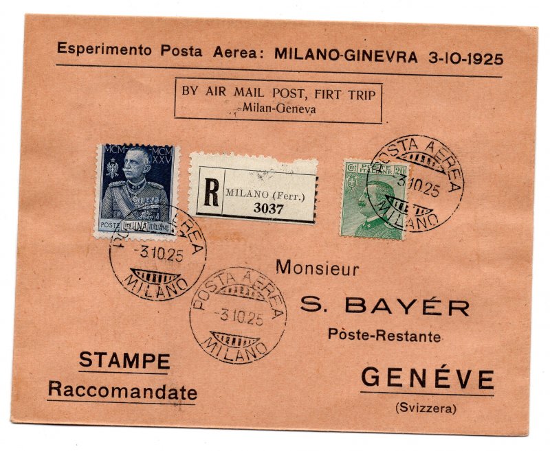1925 Milan/Geneva 3.10.25 - airogram acc. for first flight