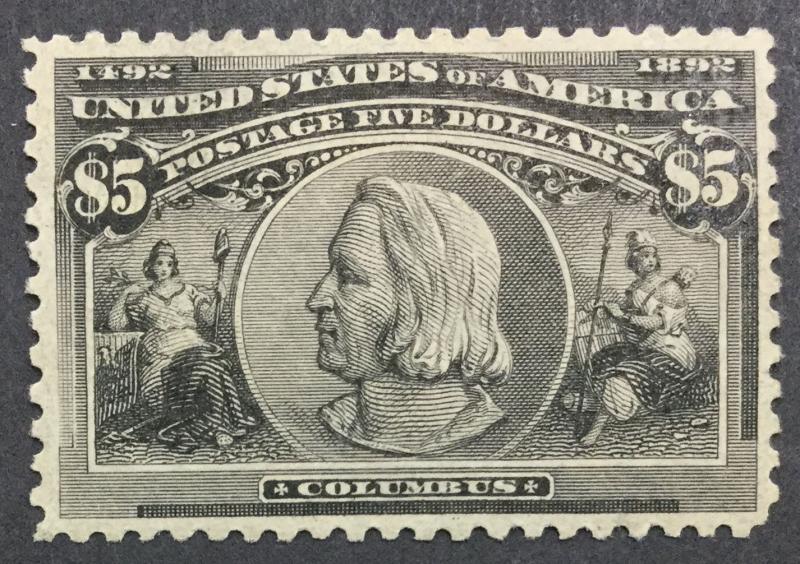 MOMEN: US #245 $5 COLUMBIAN MINT OG VLH $2,500 #20735