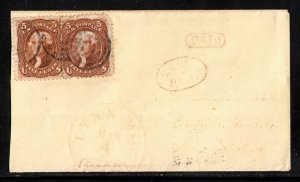 USA — SCOTT 75 — 1863 DOUBLE-FRANKED LYNN, MA TO CAMBRIDGE, NOVA SCOTIA COVER