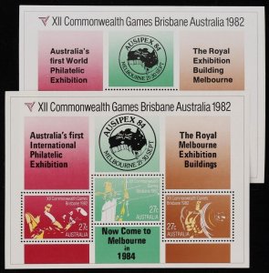 AUSTRALIA 1982 Commonwealth Games M/S 2 Ausipex overprints. MNH ** SG MS863(var)