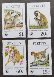 *FREE SHIP St Kitts WWF Green Monkey 1986 Fauna Wildlife (stamp) MNH *toning