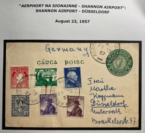 1957 Shannon Airport Ireland Stationery Postcard Cover To Dusseldorf Germany