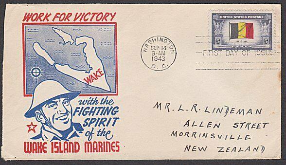 USA 1943 FDC to New Zealand - Overrun Nations BELGIUM......................57717